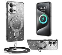 XCYYOO Coque avec Cordon pour Xiaomi Redmi 15C 4G (EU avec Support,Protection Transparente Crystal Glitter Sequins Silicone avec Collier Antichoc Étui pour Redmi 15C 4G (EU Housse,Noir