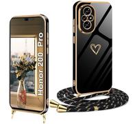 XCYYOO Coque Honor 200 Pro avec Cordon Antichoc Étui Housse Silicone avec Motif Coeur d'amour Mignon Lanyard Case Réglable Téléphone Portable Cover,Honor 200 Pro Coque avec Collier