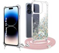 XCYYOO Coque iPhone 15 Pro(2023) avec Cordon,Transparente Crystal Glitter Sequins Liquid pour iPhone 15 Pro Housse,Silicone Tup Antichoc pour iPhone 15 Pro avec Cordon Collier Réglable Case Cover