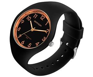 XCZAP Montre étanche de sport de quartz électronique de bracelet de silicone de dames de série de gelée, Rose noire.