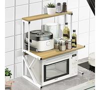 XDAILUYYDS Support à Micro-Ondes à 2 Niveaux, Titulaire d'épice, Extensible Etagere Rangement Cuisine, Etagère Micro Onde en Multifonction de Stockage,Tablette De Comptoir de Cuisine. (Couleur Bois)