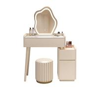 XDAWQP Coiffeuse avec 3 tiroirs et tabouret rembourré, bureau de maquillage avec miroir nuage lumineux, armoire de rangement pour chambre, design multifonction