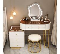 XDAWQP Coiffeuse moderne avec station de charge sans fil, haut-parleur Bluetooth, miroir éclairé réglable en 3 couleurs, 5 tiroirs, tabouret rembourré, idéal pour la décoration, tabouret blanc +