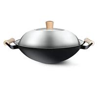 XDAWQP Woks Poêles À Sauter Wok en Fonte Wok Non Revêtu Cuisinière À Gaz Binaurale Domestique Grand Wok À Fond Rond Antiadhésif (36 Cm),36cm