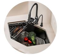 XDCXYD Évier D'angle Polygonal Grand Bac Unique En Acier Inoxydable Gain De Place Avec Panier D'égouttage Et Robinet Extractible(Black Gray,75 * 49cm)