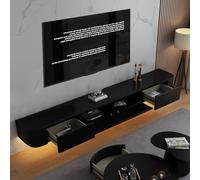XDCXYD Meuble TV Mural avec Tiroir Et Porte Rabattable vers Le Bas Console Multimédia Support TV Flottant(Noir,140 * 24 * 20cm)