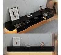 XDCXYD Meuble TV Suspendu avec Console Multimédia | Meuble TV mural avec abattant inférieur et tiroir(noir,200*24*20cm)