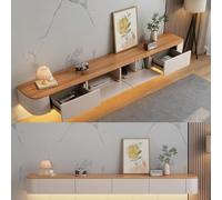 XDCXYD Meuble TV Suspendu avec Console Multimédia | Meuble TV mural avec abattant inférieur et tiroir(Wood+White,280*24*20cm)