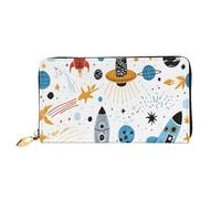 XDCYWBZDBC Cartoon Rockets Portefeuille en cuir avec fermeture éclair longue capacité pour femme avec plusieurs poches Portefeuille multifonction pour cartes de crédit, espèces, pièces de monnaie,