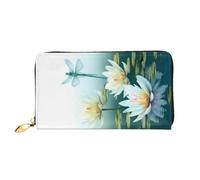 XDCYWBZDBC Libellule avec nénuphar en cuir longue fermeture éclair sac à main grande capacité portefeuille pour femme avec plusieurs poches portefeuille multifonction pour cartes de crédit, espèces,
