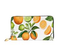 XDCYWBZDBC Portefeuille multifonction en cuir avec fermeture éclair pour femme Motif fleurs jaunes et fruits oranges Grande capacité avec plusieurs poches Portefeuille multifonction pour cartes de