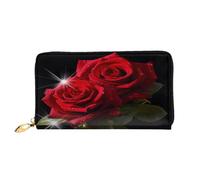 XDCYWBZDBC Red Roses Portefeuille en cuir avec fermeture éclair pour femme Grande capacité avec plusieurs poches Portefeuille multifonction pour cartes de crédit, espèces, pièces de monnaie, 3D.,