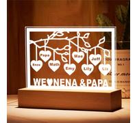 XDE Veilleuse LED USB en acrylique personnalisable avec noms et texte gravés au laser - Base en bois pour la fête des mères, la fête des pères, Noël (8 noms)
