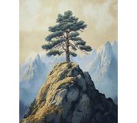 XDEGHUANGSS Arbre solitaire au sommet de la montagne.Kit de démarrage de broderie complet,kit de broderie au point de croix à faire soi-même pour adultes débutants,40x50 cm