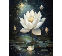 XDEGHUANGSS Canevas Broderie Point de Croix Kit Complet Adulte Debutant Compté Pré Imprimé Estampillé Moderne Débutant,11ct Cross Stitch Loisirs Créatifs Set,40x50cm,Lotus blanc