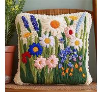 XDEGHUANGSS DIY crochet de nouage housse de coussin kits de broderie pour débutants adultes,crochet à nouer housse de coussin à la main,Tapis Point Noué Kit 43x43cm,Fleurs sauvages
