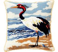 XDEGHUANGSS DIY Kit de crochet à loquet,Grue à couronne rouge taie d'oreiller pré-imprimé,fils au crochet,coussin tricoté pour la maison,le canapé,43x43cm