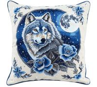 XDEGHUANGSS DIY Kit de crochet à loquet,Rose Wolf taie d'oreiller pré-imprimé,fils au crochet,coussin tricoté pour la maison,le canapé,43x43cm