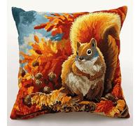 XDEGHUANGSS Ensemble de Couture pour Coussins Décoratifs,Kit de Broderie au Crochet avec Fil et Instructions,Cadeau Fait Main pour Décorer son Intérieur (43x43 cm),Écureuil d'automne