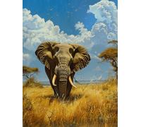 XDEGHUANGSS Kit Broderie Point de Croix DIY 11CT Coloré Complet pour Débutants Adultes,Canevas Imprimé Compté 50x40cm avec Aiguilles,pour Loisir Créatif Relaxant,Éléphant des prairies d'Afrique