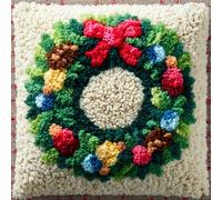 XDEGHUANGSS Kit Canevas à Nouer Coussin 43x43cm,Ensemble DIY Crochet à Loquet pour Enfants et Adultes,Activité Créative,Housse d’Oreiller Fait Main,Couronne de Noël