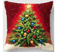XDEGHUANGSS Kit Complet Crochet à Loquet Thème Noël pour Adultes Débutants,Housse de Coussin DIY Festive 43x43 cm,Création Facile Point Noué Maison Enchantée - 7