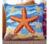 XDEGHUANGSS Kit Complet Crochet Coussin - Tapis au Point Noué 43x43 cm - Broderie Point de Croix - Laine Toile DIY - Kit Tapis Point Noué,Étoile de mer