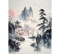 XDEGHUANGSS Kit Complet de Broderie Point de Croix - Canevas Pré-Imprimé 11ct, 40x50 cm, DIY pour Débutants, Design Moderne et Créatif,Peinture à l'encre classique chinoise