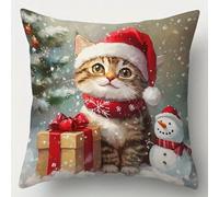 XDEGHUANGSS Kit Coussin Point Noué Noël,Tapis à Crochets DIY avec Canevas et Fils,Kit Crochet de Verrouillage pour Housse de Coussin à Faire Soi-même,Décoration de Noël Adulte et Enfant,43x43 cm -17