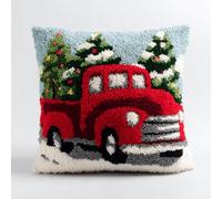XDEGHUANGSS Kit Coussin Point Noué Noël,Tapis à Crochets DIY avec Canevas et Fils,Kit Crochet de Verrouillage pour Housse de Coussin à Faire Soi-même,Décoration de Noël Adulte et Enfant,43x43 cm -11