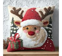 XDEGHUANGSS Kit Créatif Point Noué : Coussin DIY de Noël - Cadeau Unique pour Débutants, Loisir Familial et Décoration Maison (17x17 Pouces) - 4