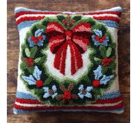 XDEGHUANGSS Kit Crochet à Loquet Noël Débutant - Tapis Point Noué à Faire Soi-Même, Coussin Décoratif de Noël avec Canevas Imprimé,43x43 cm -10