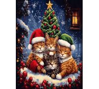 XDEGHUANGSS Kit Crochet de Verrouillage Noël - Point Noué pour Coussin ou Tapis 43x43 cm - DIY Artisanat Motif Imprimé Adultes et Enfants -10