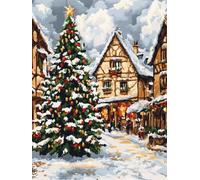 XDEGHUANGSS Kit Crochet de Verrouillage Noël - Point Noué pour Coussin ou Tapis 52x38 cm - DIY Artisanat Motif Imprimé Adultes et Enfants -13