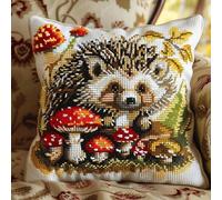 XDEGHUANGSS Kit Crochet De Verrouillage Tapis 43x43cm Diy Broderie,Champignon hérisson,Kit Tapis Point Noué À Faire Pour Débutants,Adultes,Latch Hook Canevas Coussin Point De Croix