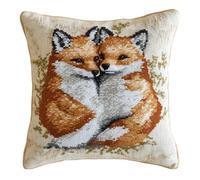 XDEGHUANGSS Kit Crochet De Verrouillage Tapis 43x43cm Diy Broderie,Couple de renards,Kit Tapis Point Noué À Faire Pour Débutants,Adultes,Latch Hook Canevas Coussin Point De Croix