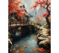 XDEGHUANGSS Kit de broderie au point de croix,Sérénité du jardin japonais,Kits de croix pour adultes,Kits de croix comptés faciles pour débutants,40x50 cm