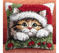 XDEGHUANGSS Kit de Coussin au Point Noué Noël - Activité DIY Relaxante pour Femmes, Tapis à Crochets avec Canevas Imprimé et Fils Colorés, Décoration de Noël Chaleureuse,43x43 cm -6