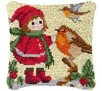 XDEGHUANGSS Kit de Coussin au Point Noué Noël - Activité DIY Relaxante pour Femmes, Tapis à Crochets avec Canevas Imprimé et Fils Colorés, Décoration de Noël Chaleureuse,43x43 cm -15
