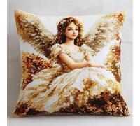 XDEGHUANGSS Kit de Coussin avec Crochet à Loquet,Ange des fleurs point noué kit de taie d'oreiller à crochet,43×43cm création de Coussin et Canvas,Tapis Point Noué set