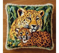 XDEGHUANGSS Kit de Coussin avec Crochet à Loquet,Kits Coussin au Point Noué,création de Tapis et Canvas,de Fil DIY Motif Tapis Oreiller Artisanat et Loisirs Créatifs,43x43cm,Léopard animal