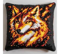 XDEGHUANGSS Kit de Coussin avec Crochet à Loquet,Loup de Feu point noué kit de taie d'oreiller à crochet,43×43cm création de Coussin et Canvas,Tapis Point Noué set