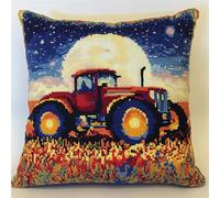 XDEGHUANGSS Kit de coussin et tapis à crochets pour adultes,motif tracteur,kit de loisirs créatifs,idéal pour débutants,cadeau de Noël fait main,projet de décoration intérieure créatif,43x43 cm