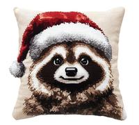 XDEGHUANGSS Kit de coussin et tapis à crochets pour adultes,raton laveur de Noël,kit de loisirs créatifs,débutants,cadeau de Noël fait main,projet de décoration intérieure créatif,43x43 cm