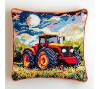 XDEGHUANGSS Kit de coussin et tapis de Noël à crocheter,fait main,pour adultes,motif tracteur,kit de loisirs créatifs pour débutants,décoration intérieure et cadeau de détente pour les fêtes,43x43 cm