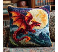 XDEGHUANGSS Kit de Coussin Point Noué 43x43cm avec Crochet à Loquet,Canevas DIY Facile à Réaliser pour Débutants et Adultes,Création Tapis et Coussin Décoratif,Dragon au clair de lune