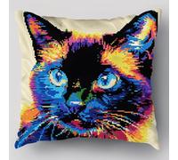 XDEGHUANGSS Kit De Crochet De Loquet À Faire Soi-Même,Chat siamois,Kit De Broderie Au Point De Croix Pour Canapé Avec Crochet De Loquet,Outil Pour Enfants Et Adultes,43x43cm