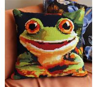 XDEGHUANGSS Kit De Crochet De Loquet À Faire Soi-Même,Grenouille verte,Kit De Broderie Au Point De Croix Pour Canapé Avec Crochet De Loquet,Outil Pour Enfants Et Adultes,43x43cm