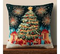 XDEGHUANGSS Kit de Crochet pour Housse de Coussin | de Canapé Décoratif Motif Coloré Noël | 43x43cm Kit Débutant avec Imprimé Loom, Cadeau Fait Main - 3