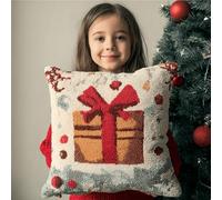 XDEGHUANGSS Kit de Crochet pour Housse de Coussin | de Canapé Décoratif Motif Coloré Noël | 43x43cm Kit Débutant avec Imprimé Loom, Cadeau Fait Main - 1
